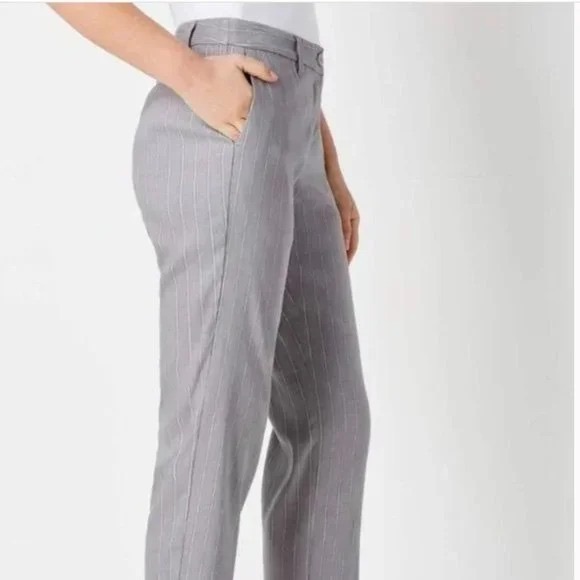 J.Jill NWT! Linen Stretch Gray/White Straight Leg Crop Pant Size 10 - Picture 2 of 14